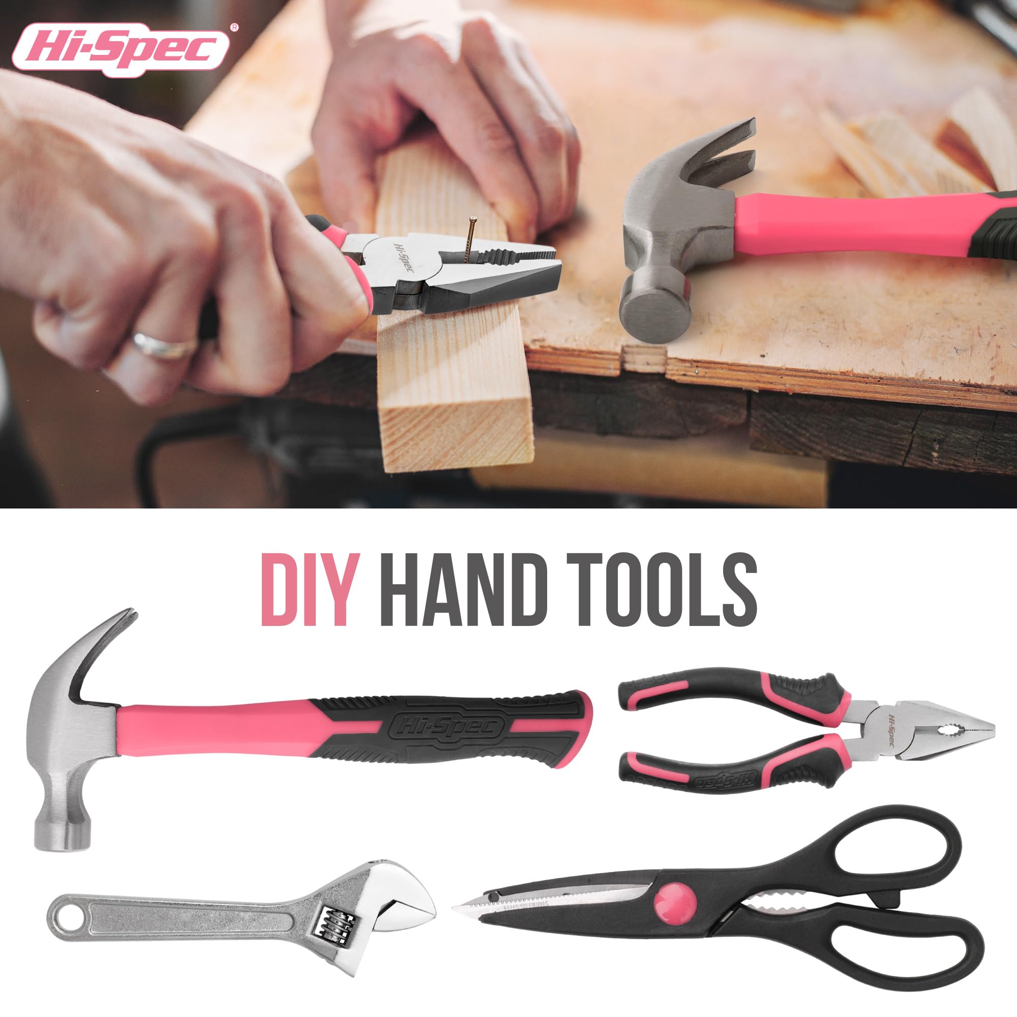 Hi-Spec Tool Kits mallette à outils 56 pièces rose marteau