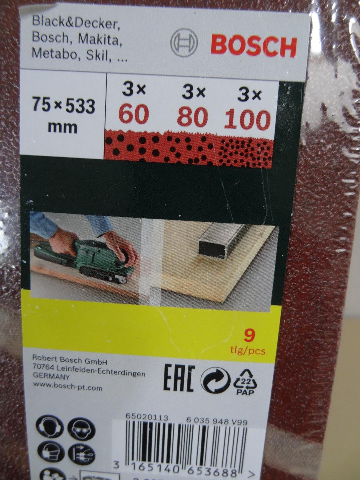 Bosch Kit 9 Bandes Abrasives 75x533 mm Grain 60/80/100