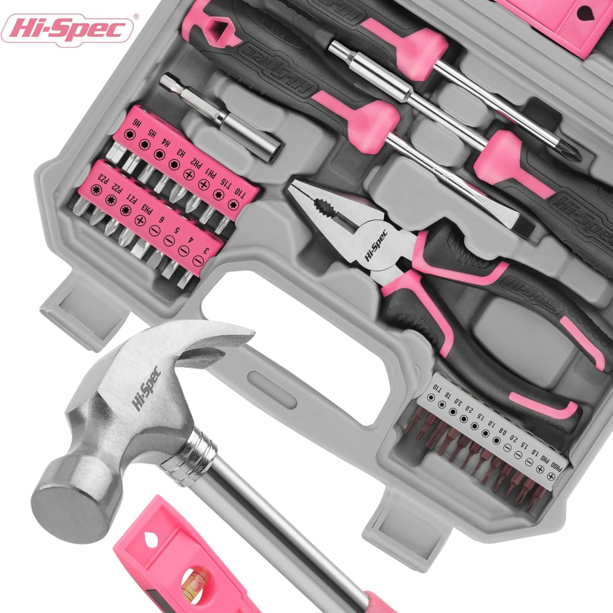 Hi-Spec Kit Outils Maison Rose 42 Pièces Mallette