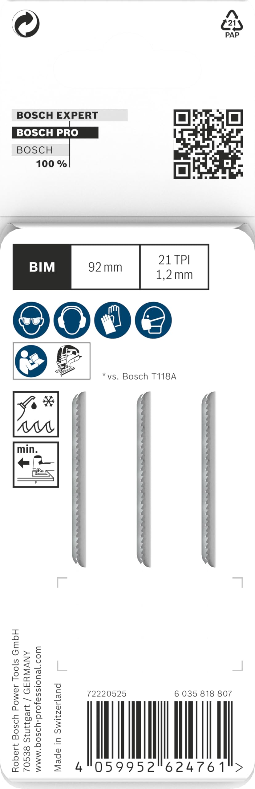 Bosch PRO T121AFC lame scie sauteuse 92 mm lot 3 tôle
