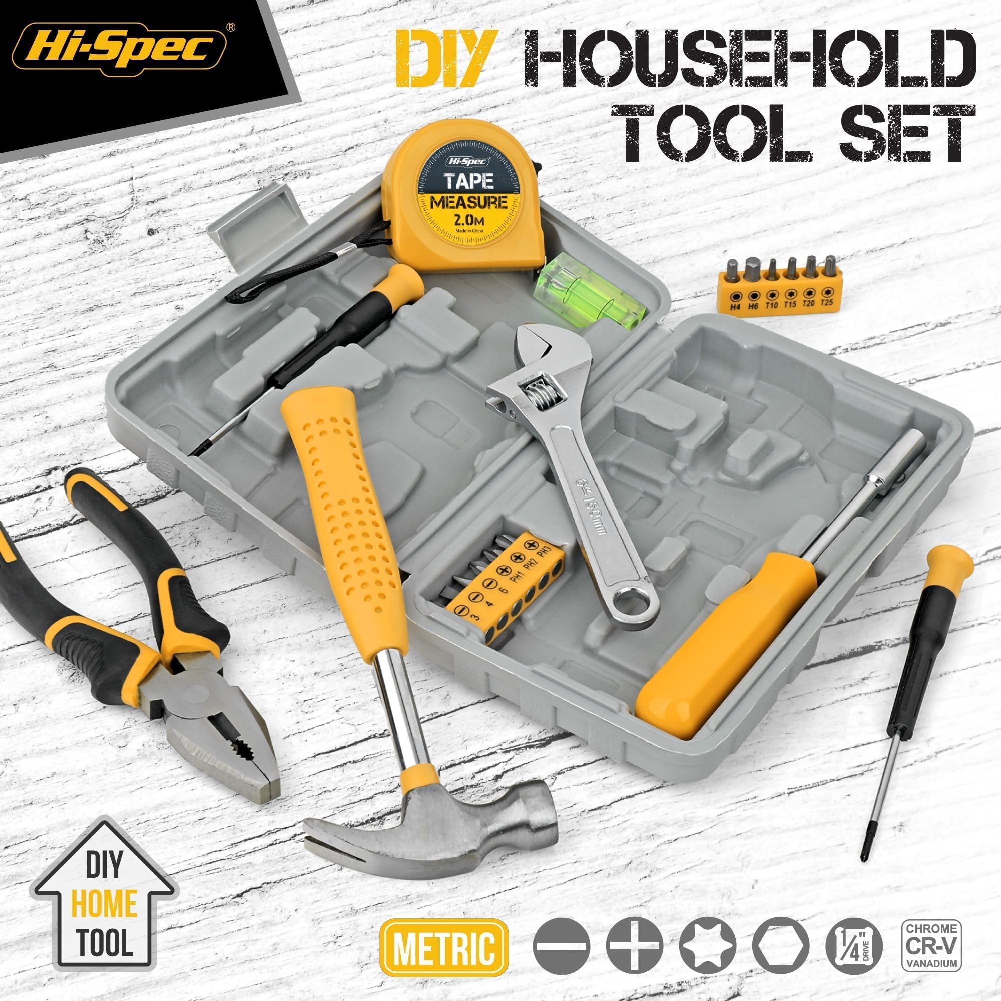 Hi-Spec Tool Kits coffret maison 20+24 pcs marteau pince