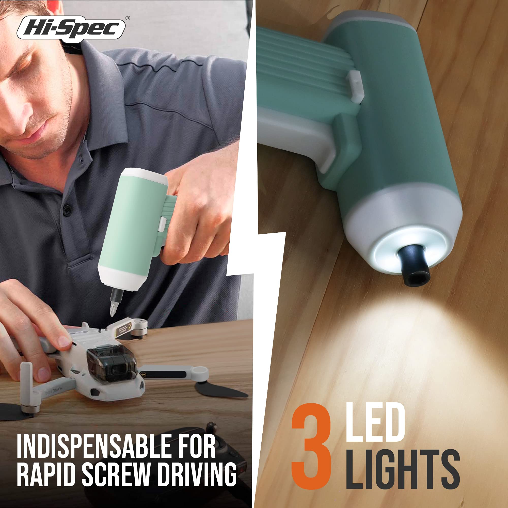 Hi-Spec Tournevis électrique 3.6V vert menthe 33 embouts