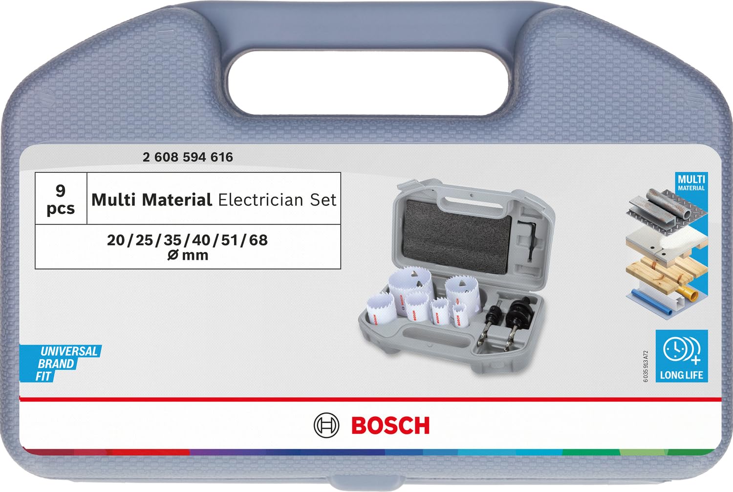 Bosch Multi Material Coffret scies trépans 9 pièces bois métal