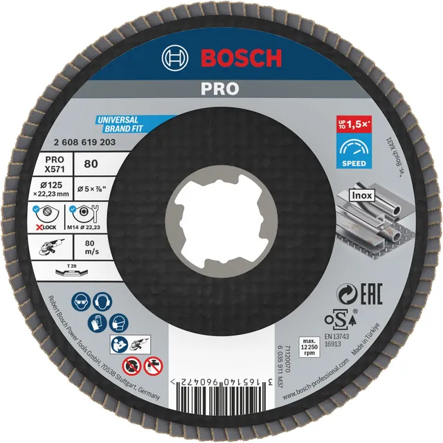 Bosch PRO X571 X-Lock disque lamelles 125 mm grain 80