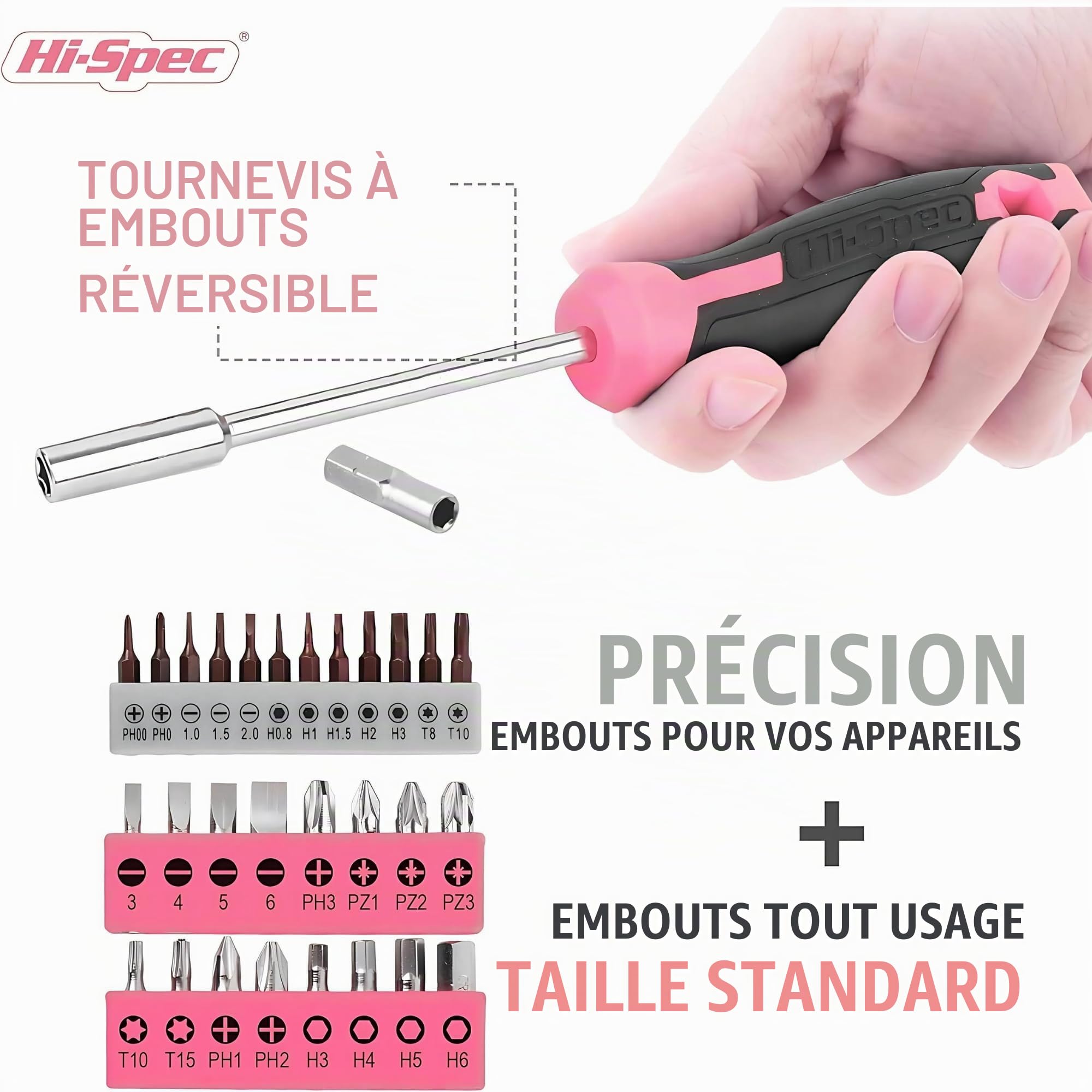 Hi-Spec Kit Outils Maison Rose 42 Pièces Mallette